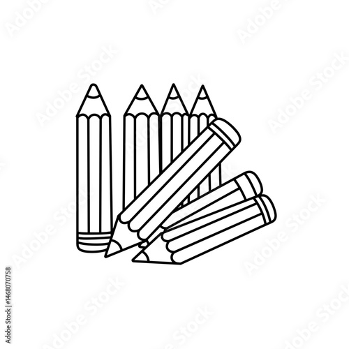 Colored pencils for children's creativity on a white background. Minimalistic vector black and white linear icon on the theme of children's education and development, line thickness 2 px