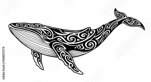 Whale with polynesian tribal design