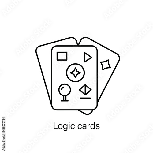 Logic cards for cognitive development on white background. Minimalistic vector black and white linear icon on preschool education and development theme, Line weight 2 px