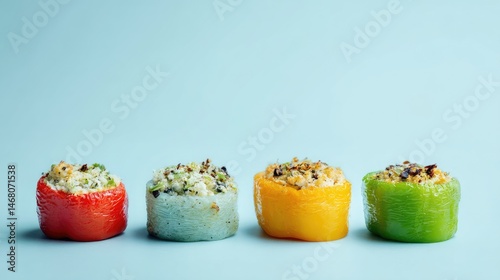 Wallpaper Mural Stuffed Peppers Colorful Appetizers on Light Blue Backdrop Gourmet Bites. Torontodigital.ca