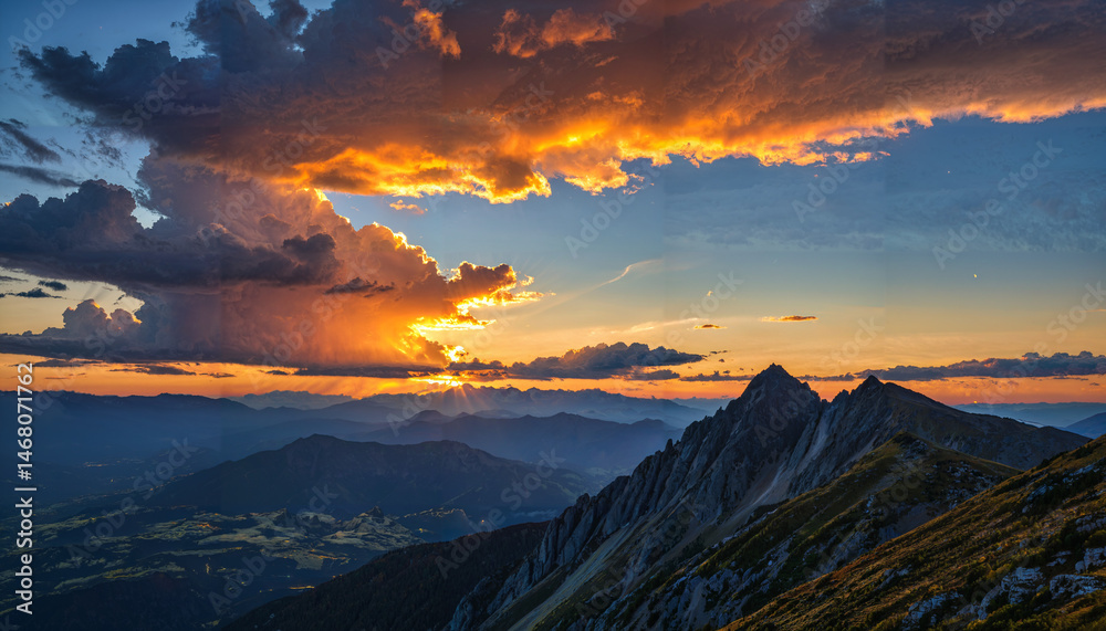Obraz premium Le coucher du soleil dans la montagne