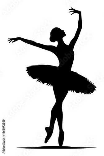 Black and white silhouette of a dancing ballerina on a white isolated background. Vector graphics. EPS.