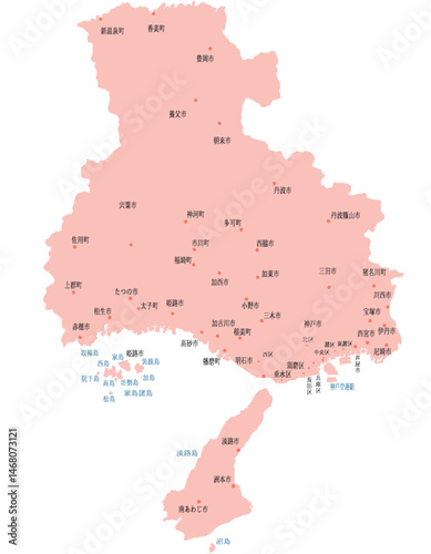兵庫県　地図　ピンク　斑点　イラスト