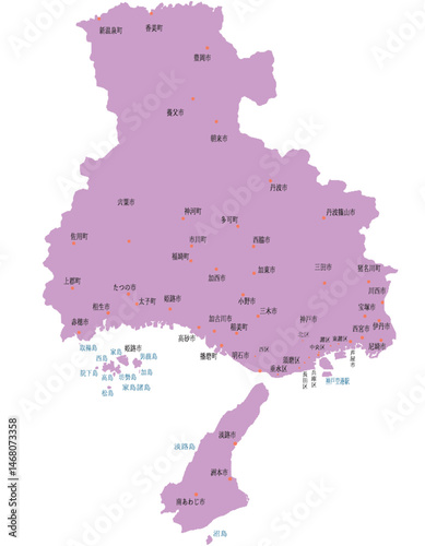 兵庫県　地図　紫　斑点　イラスト