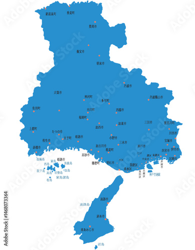 兵庫県　地図　ブルー　斑点　イラスト
