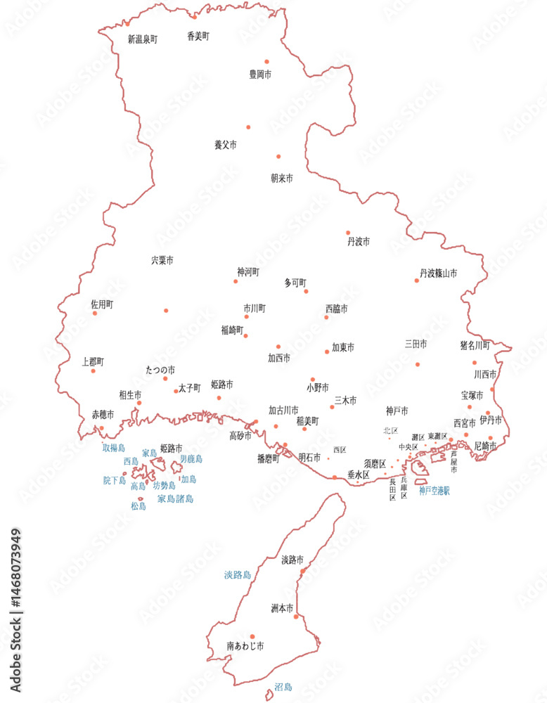 Obraz premium 兵庫県 地図 白 斑点 イラスト