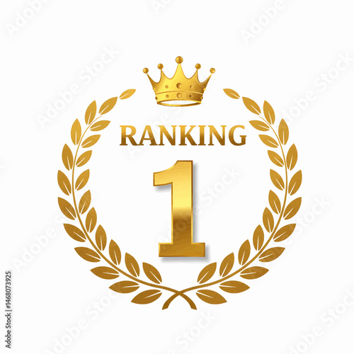 High-resolution realistic illustration on a transparent white background. Centered in a metallic gold number "1" with the word "RANKING" above it in gold letters.