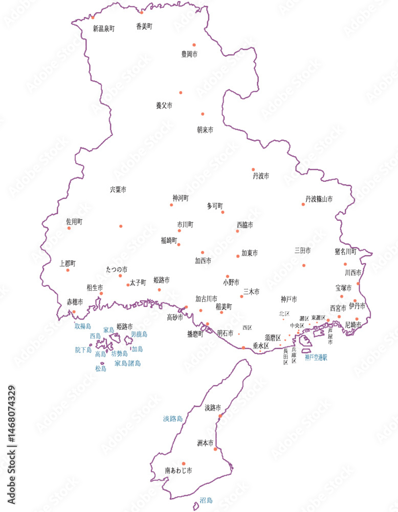 Obraz premium 兵庫県 地図 白 斑点 イラスト