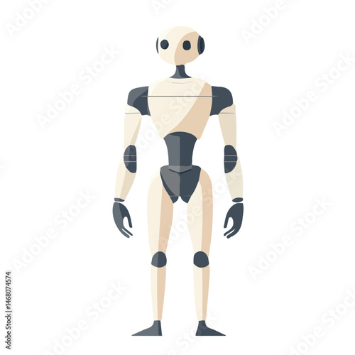 Humanoid Robot Flat vector, minimalist design, isolated on a white background.