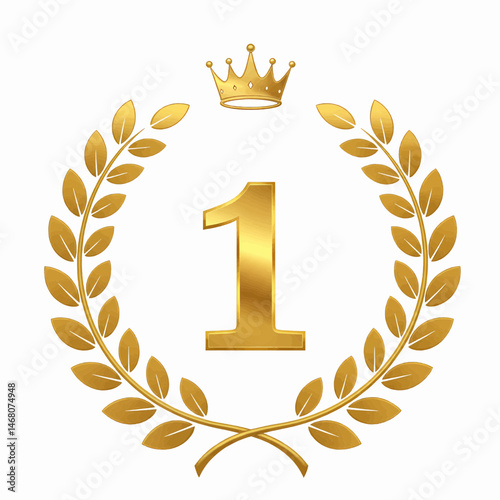 Vector on a transparent white background: Shiny gold number "1", neatly centered with a circular gold laurel wreath.