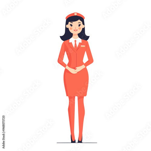 Flight Attendant Flat vector, minimalist design, isolated on a white background.