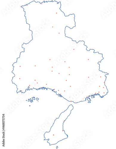 兵庫県　地図　白　斑点　イラスト