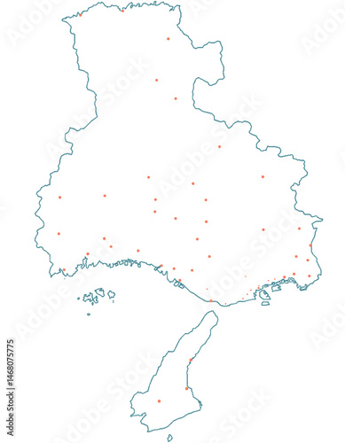 兵庫県　地図　白　斑点　イラスト