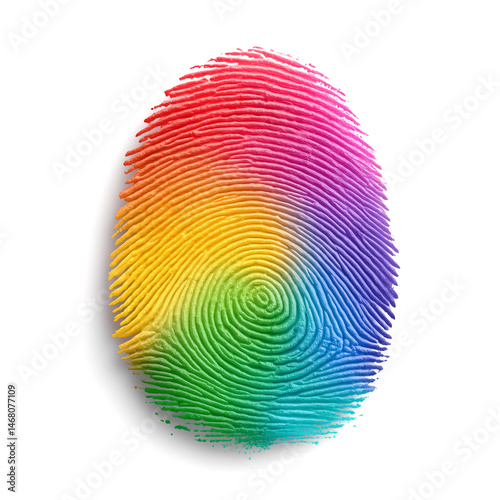 Colorful rainbow fingerprint isolated on clean white background.