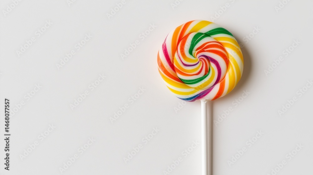 A colorful swirl lollipop placed on a clean white background A colorful swirl lollipop placed on a clean white background