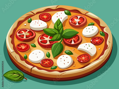 vector of Margherita pizza with tomatoes and mozzarella cheese