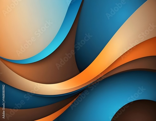 Abstract Wavy Background in Blue, Brown, and Orange Tones