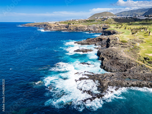 Obraz na płótnie Drone view of coast odf Tenerife in Buenavista w salonie