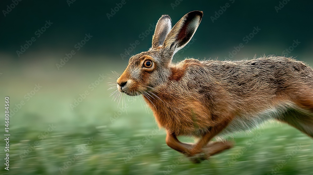 Fototapeta premium Hare running field, blurred background, wildlife