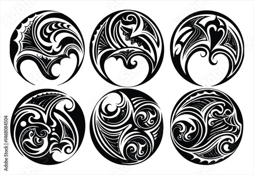Intricate tribal tattoo set