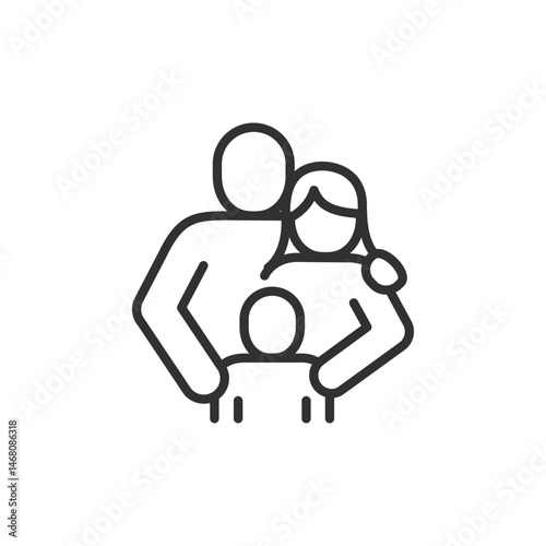 Family with child, linear icon. Parenting or household. Line with editable stroke.