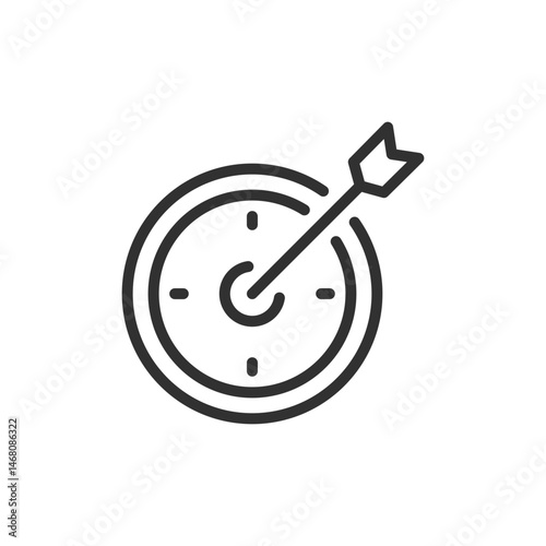 Stopwatch with target and arrow, linear icon. Accurate timing and goal achievement. Line with editable stroke.