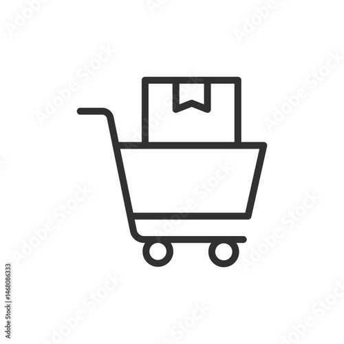 Cart with package, linear icon. Order fulfillment and delivery logistics. Line with editable stroke.