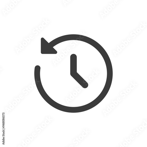 Clock with reverse arrow, solid icon. Time rewind or return to previous state.