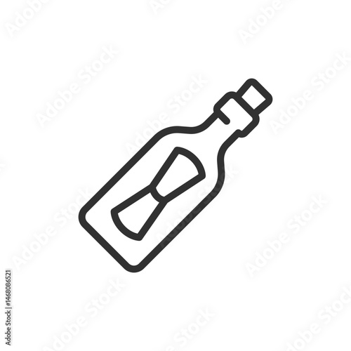 Message in a bottle linear icon. SOS, help, castaway, mystery, or lost communication. Editable stroke.