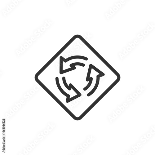 Free Download Roundabout sign, linear icon. Circular intersection, traffic control, or flow guidance. Line with editable stroke. - GFXLoad