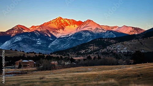 A beautiful mountain landscape at sunset in the fall