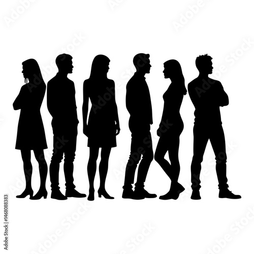 Silhouettes of People Interacting Against a White Background  