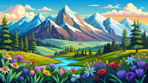 Mountain range in spring in Grand Tetons National Park