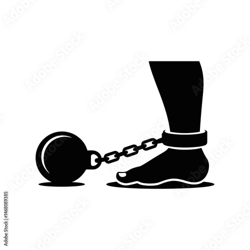 Chains and Shackles Silhouette: A poignant symbol of confinement and constraint, this stark silhouette of a foot bound by chains and shackles evokes themes of oppression, captivity.
