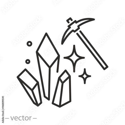 mineral mining icon, natural resources, crystals extraction, simple symbol, linear vector illustration