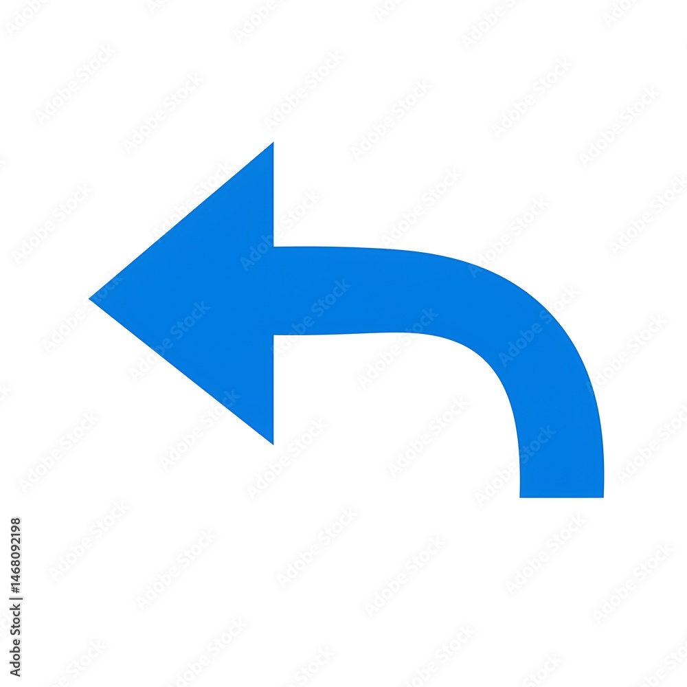 A blue curved arrow pointing to the left isolated on white background