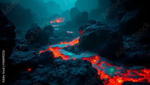 Plakat Volcanic Opals: Dramatic Lava Flows in Subterranean Cavern Lighting