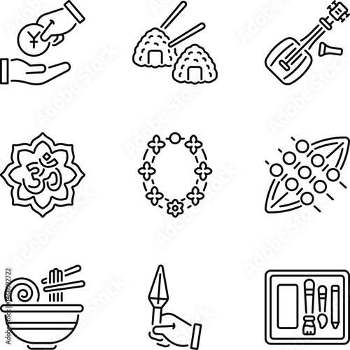 Set of Japanese Culture Line Style Icons 

