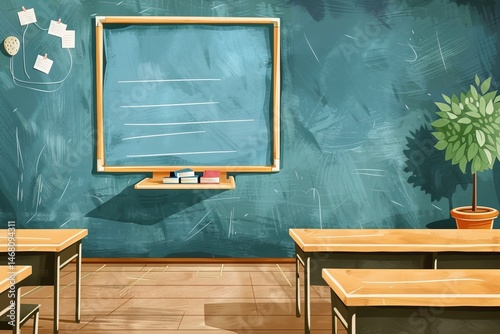 Illustration Empty classroom with desks
