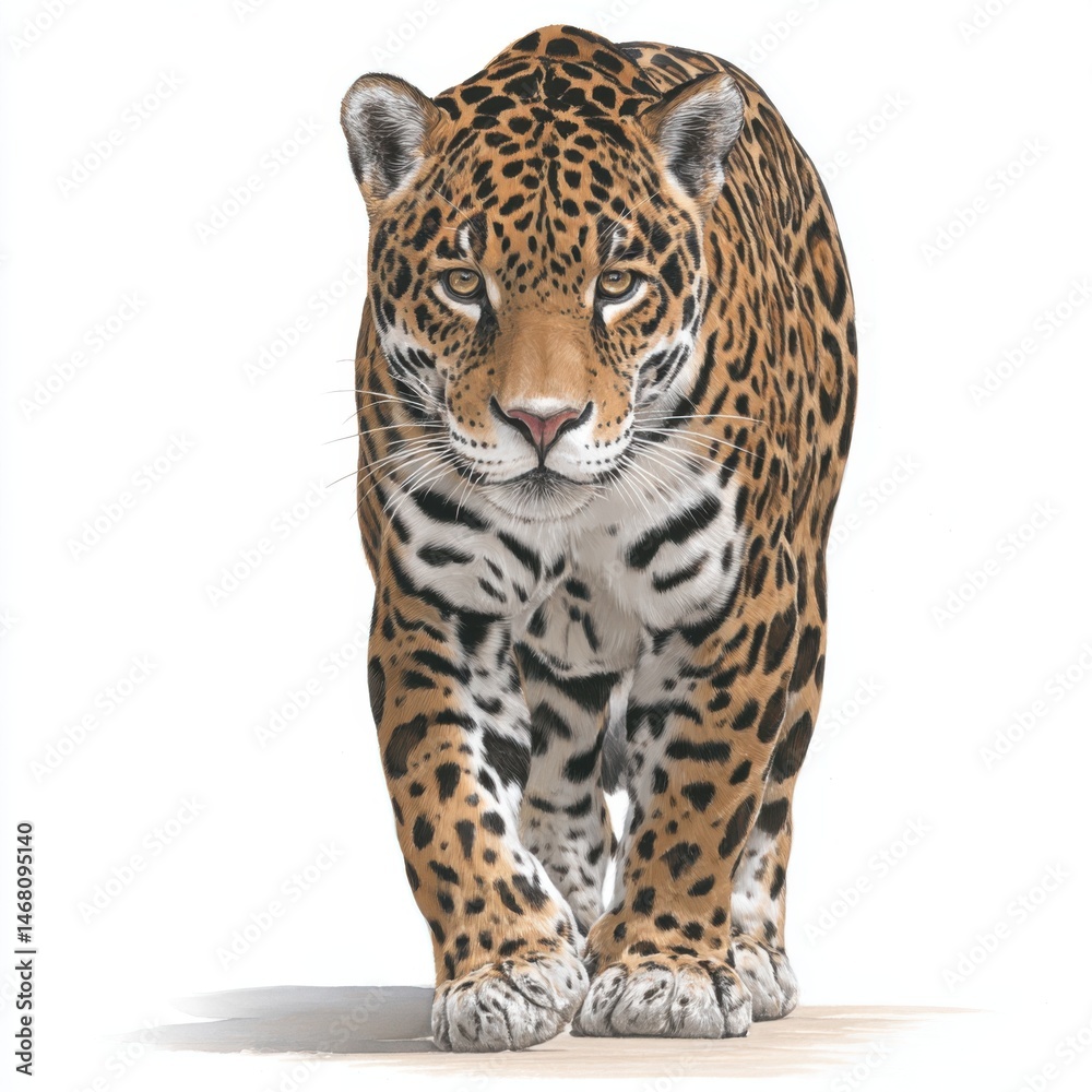 Obraz premium Front Facing Jaguar Strolling Confidently Forward Beautiful Mammal Depiction Wild Feline Creature