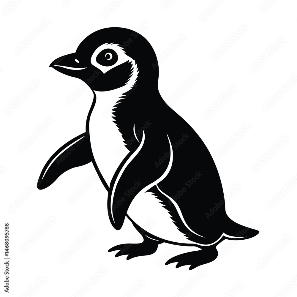 Naklejka premium baby penguin waddling vector art silhouette