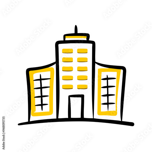 Vector icon of a modern commercial building, ideal for representing office centers, business real estate, and commercial property listings.