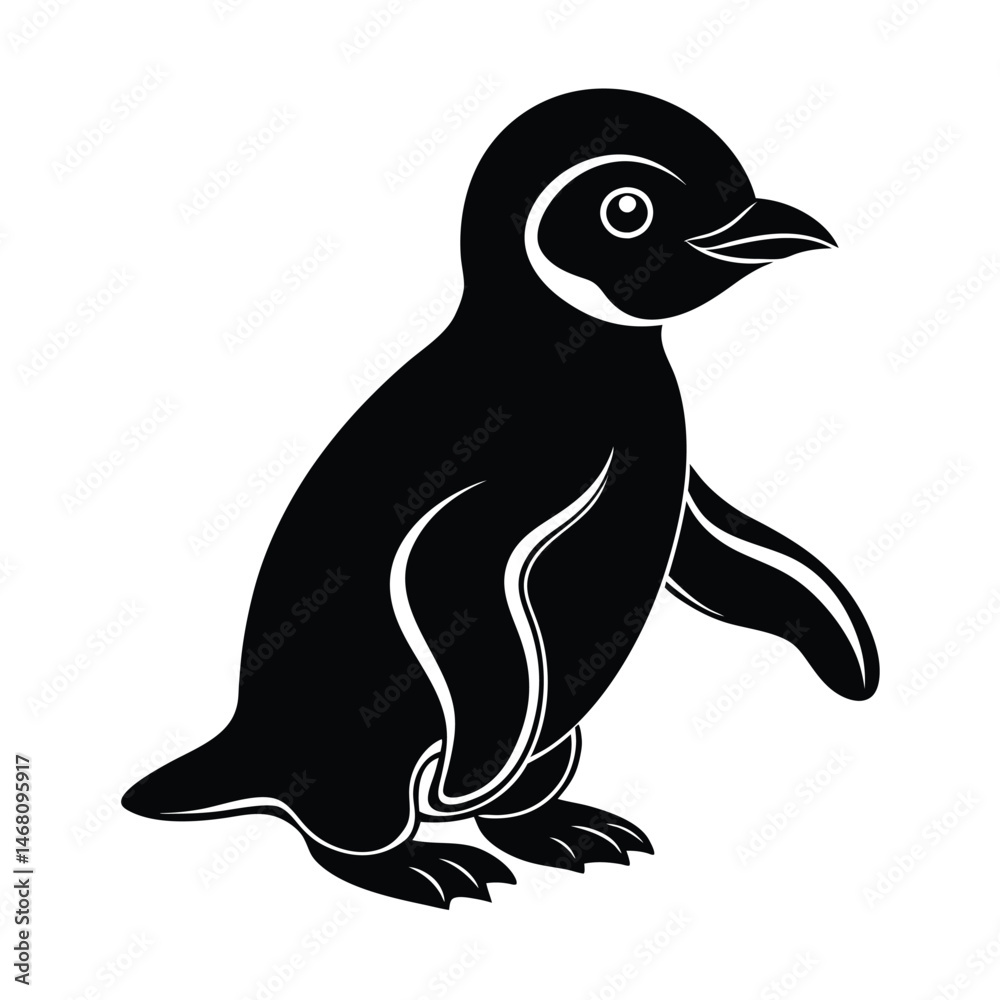 Fototapeta premium baby penguin waddling vector art silhouette