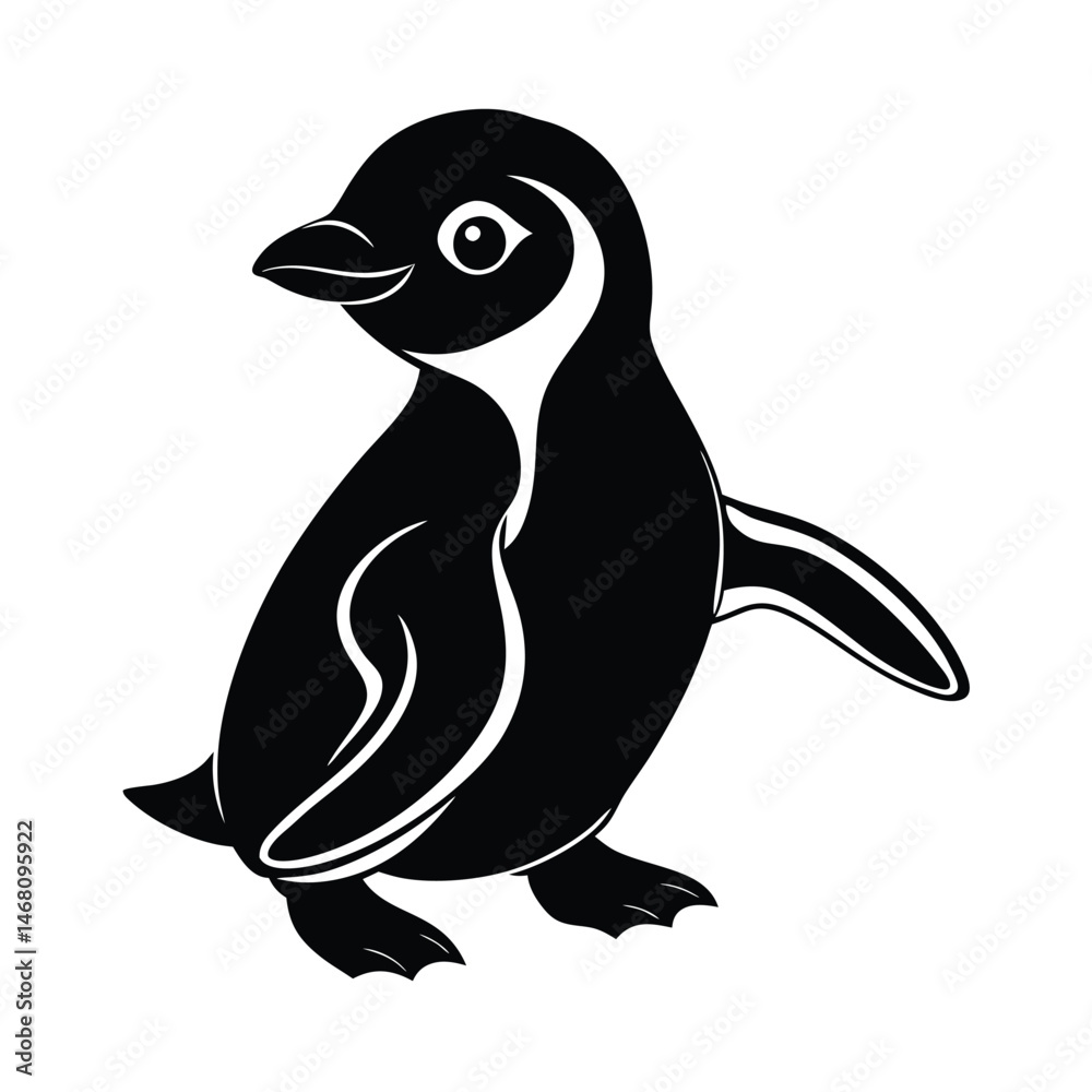 Fototapeta premium baby penguin waddling vector art silhouette