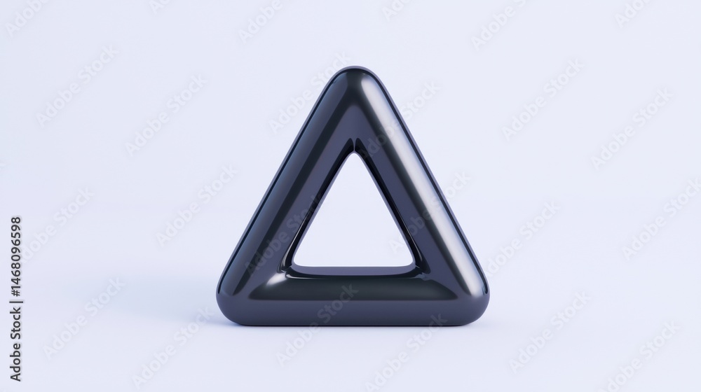 A 3D rendering of a black, shiny triangle. A 3D rendering of a black, shiny triangle.