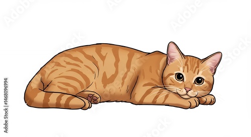 Ginger tabby cat lying down illustration