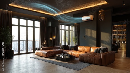 Modern apartment air conditioning system cooling leather sofa