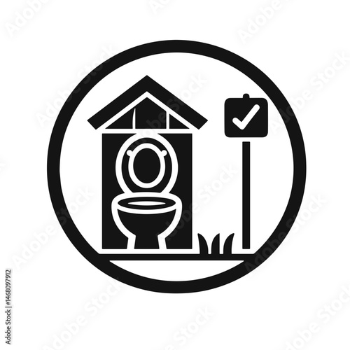 Icon of a Toilet Shed with a Confirmation Sign  
