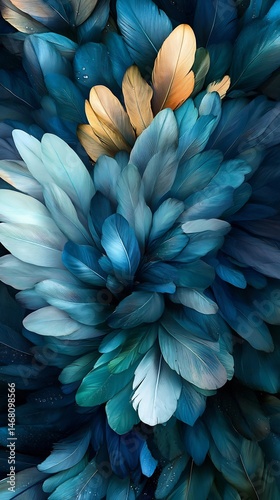 Soft focus image of overlapping leaves with water droplets creating a dreamy natural texture in greens and blues