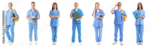 Set of medical students on white background